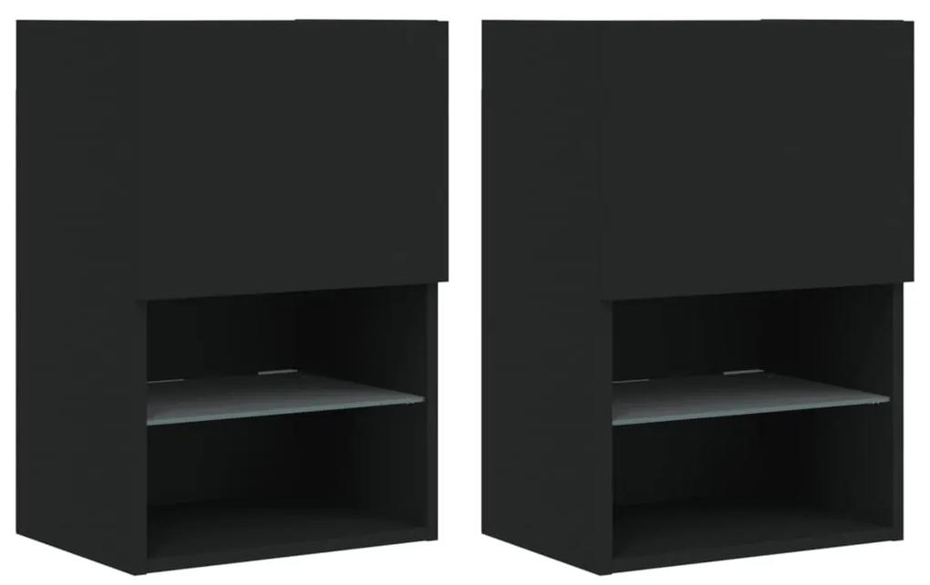 837032 vidaXL Comode TV cu lumini LED, 2 buc., negru, 40,5x30x60 cm