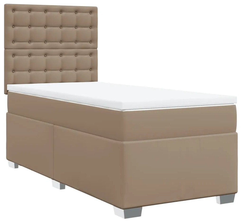 3290703 vidaXL Pat box spring cu saltea, cappuccino, 90x190 cm piele ecologică