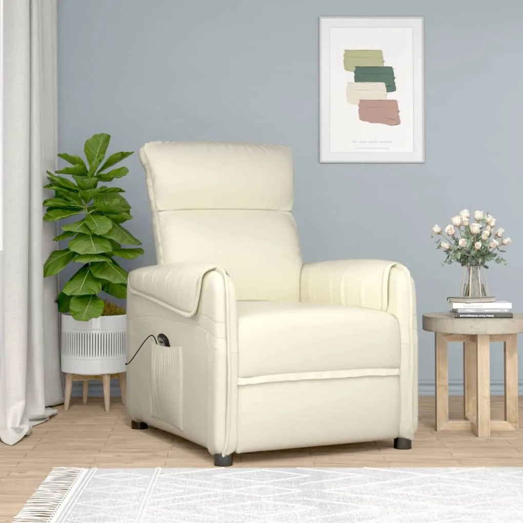 3143368 vidaXL Fotoliu cu ridicare, crem, piele ecologică