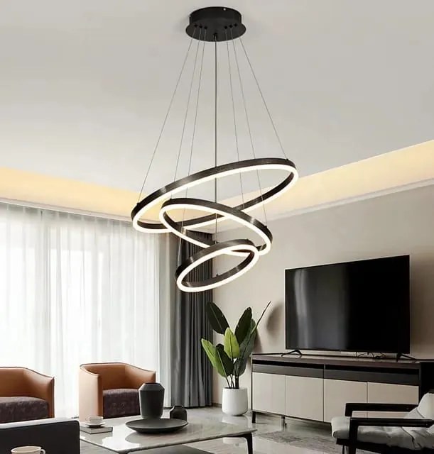 Lustra LED Cu Telecomanda, 3 cercuri Negru