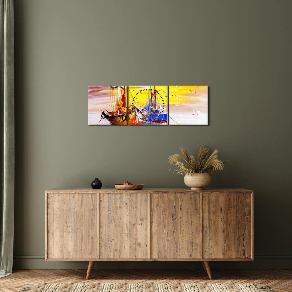 Tablou - Pictură barcă (cu ceas) (90x30 cm)