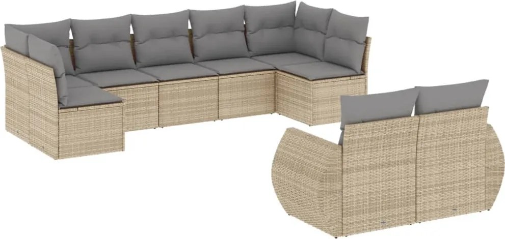 vidaXL Set canapele de grădină, 9 piese, cu perne, bej, poliratan