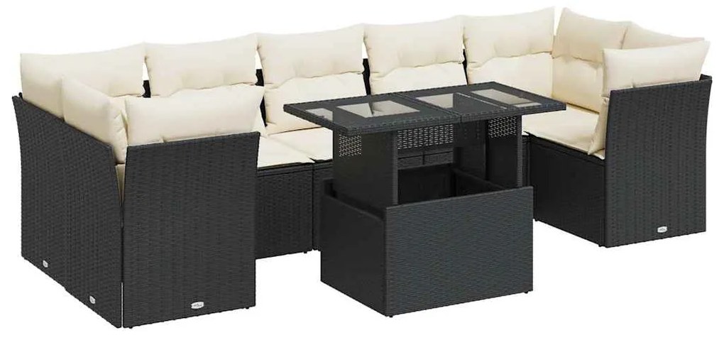 3326117 vidaXL Set mobilier de grădină cu perne, 8 piese, negru, poliratan