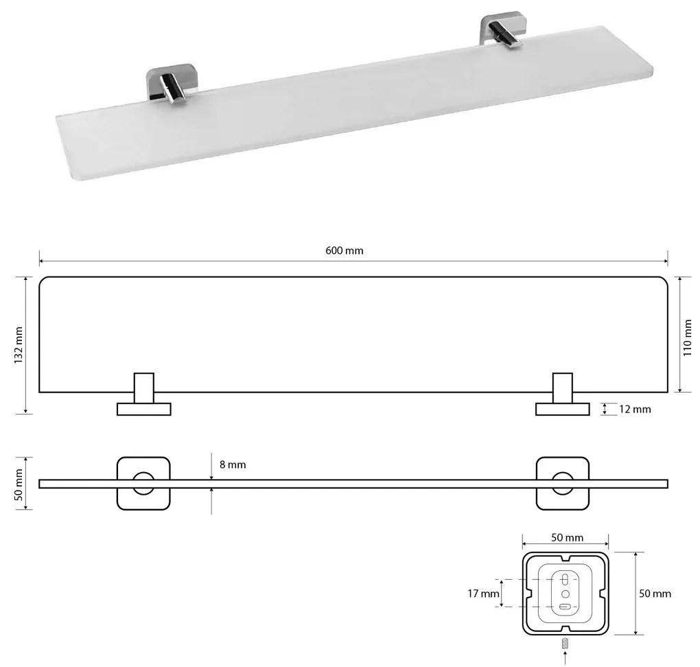 Raft din sticlă SAPHO IS015 Insia 60 x 5 x 13,2cm, crom