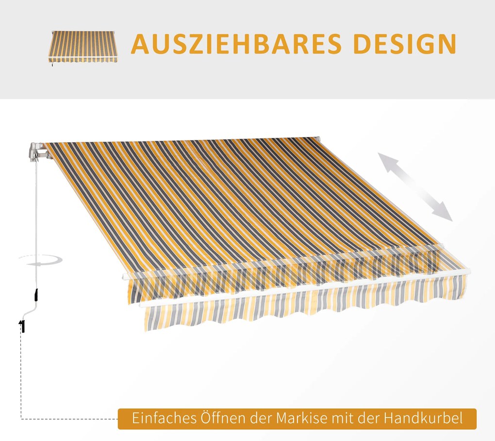 Outsunny Parasolar Copertină cu Brațe Articulate Protecție Solară Manivelă Balcon Aluminiu Galben Gri 2,95 x 2,45 m | Aosom Romania