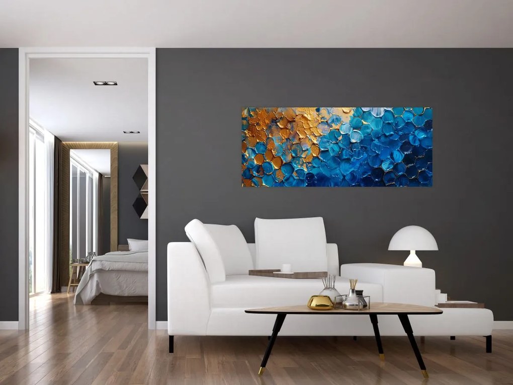 Tablou - Pictura albastru-auriu (120x50 cm)