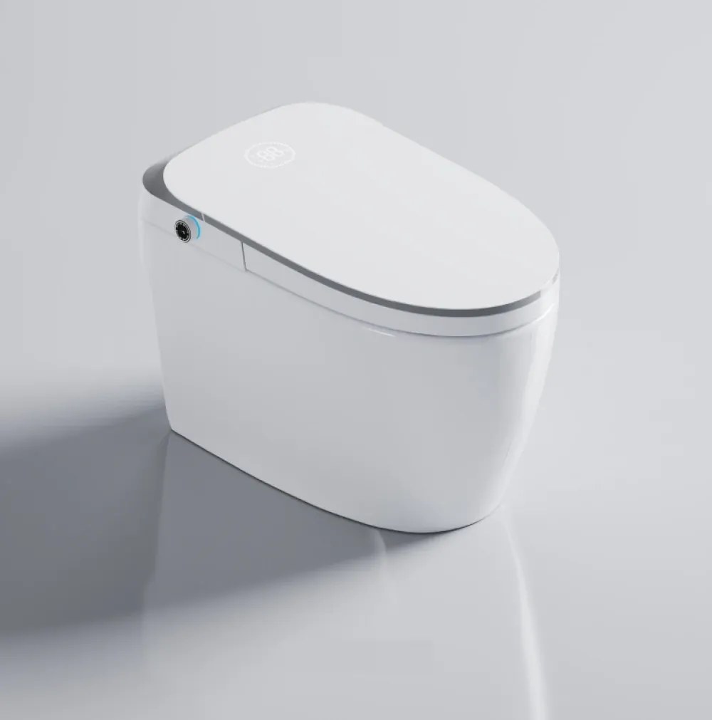 Smart WC 808 – Vas de Toaletă Inteligent cu Bideu, Sterilizare UV, Deschidere/Închidere automată, Senzor picior, Control inteligent al Temperaturii, Uscare aer cald, Iluminare de noapte, Afișaj LED, Telecomandă, Ceramică, Alb