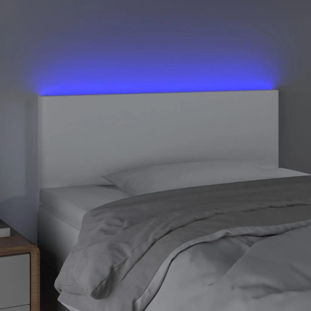 Tablie de pat cu LED, alb, 100x5x78 88 cm, piele ecologica 1, Alb, 100 x 5 x 78 88 cm