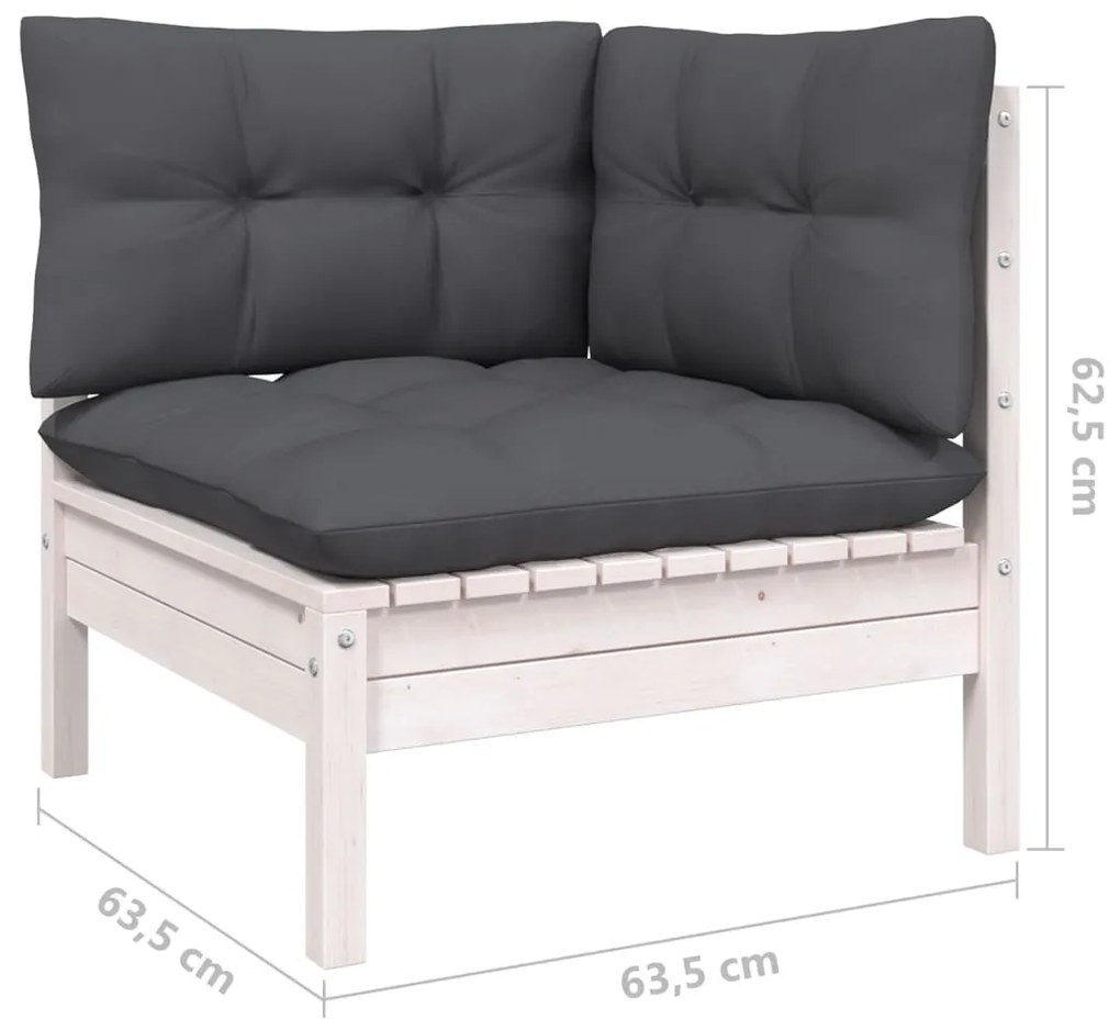 Set mobilier de gradina cu perne, 10 piese, alb lemn masiv pin Alb, 1