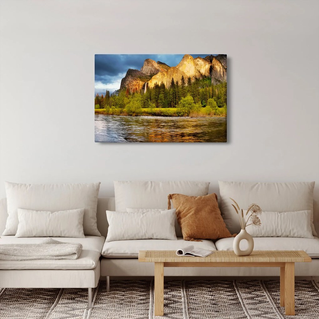 Tablou - Stânci lăngă lac (90x60 cm)