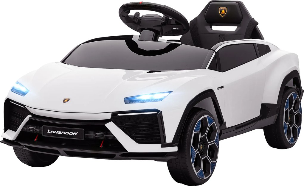 AIYAPLAY Mașină Electrică pentru Copii Licență Lamborghini cu Claxon și Telecomandă, 101.5x49x43 cm, Albă | Aosom Romania
