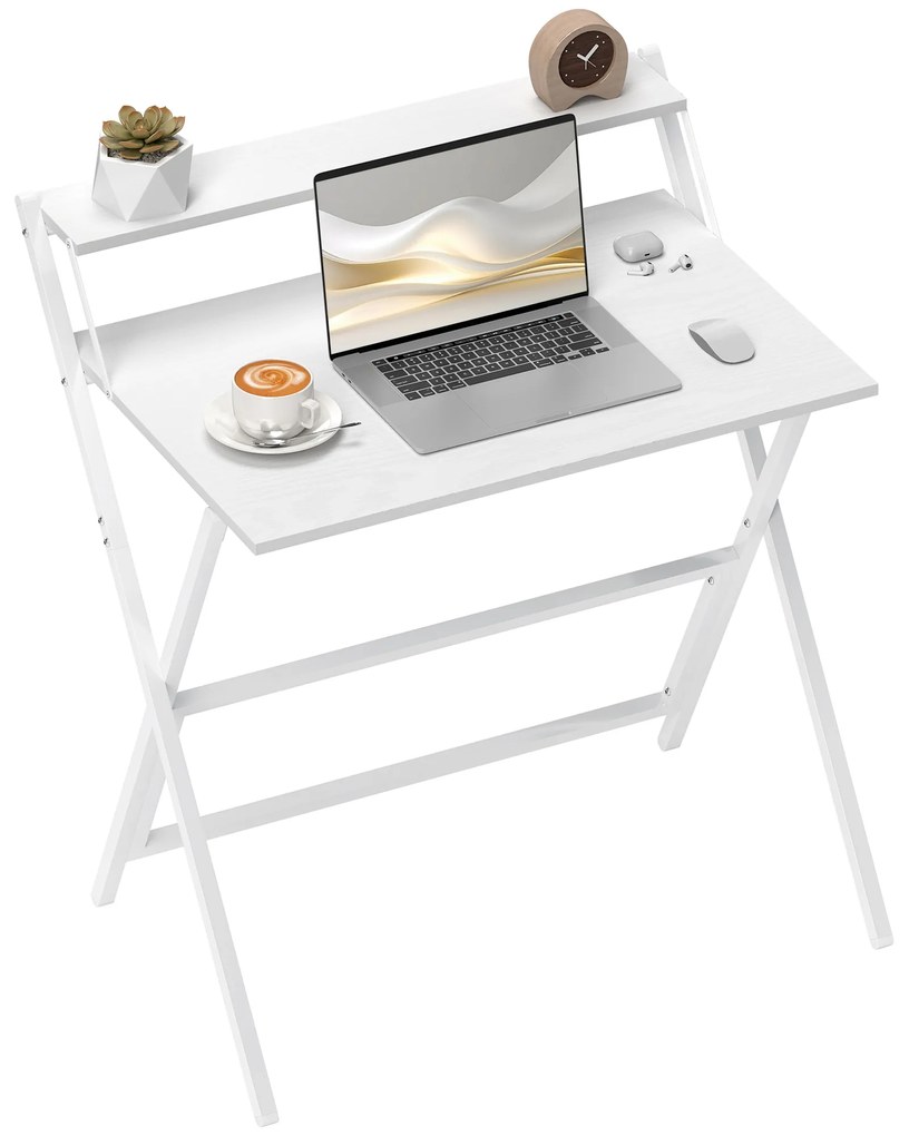 HOMCOM Birou Pliabil cu Poliță pentru Monitor, 81.5x62x86.5 cm Alb | Aosom Romania