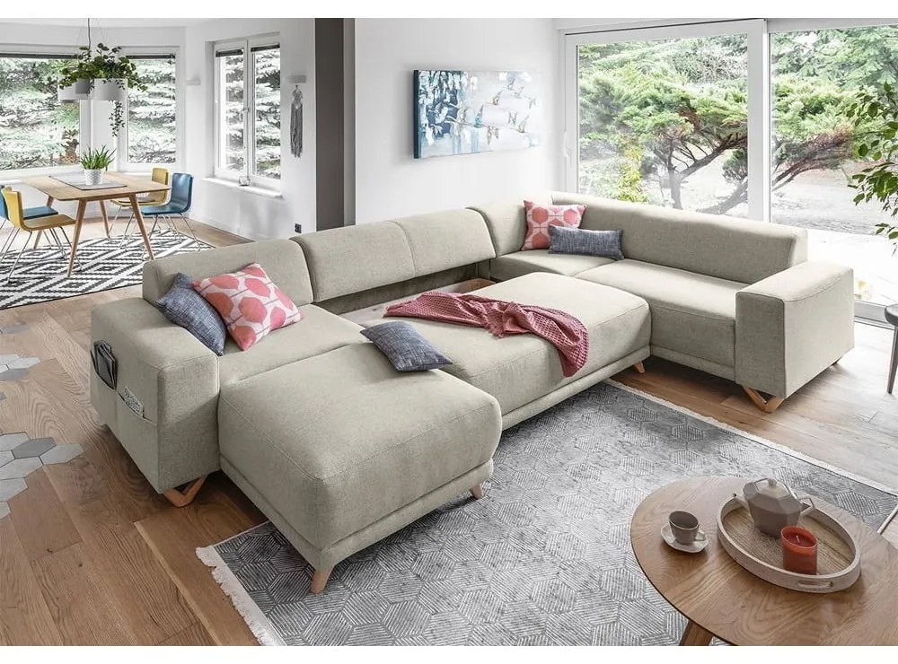 Colțar bej extensibil/cu spațiu de depozitare (cu colț pe partea dreaptă/în formă de "U") Classy Sophie – Miuform