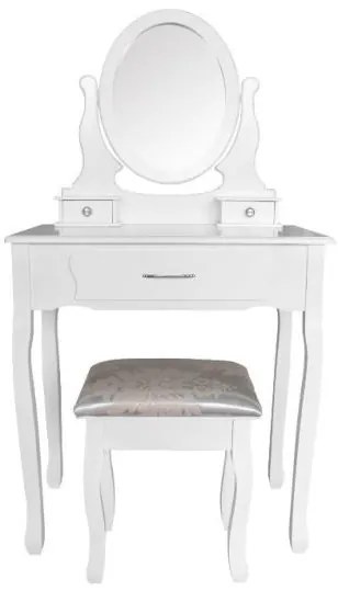 Masa de toaleta/machiaj, alba, cu sertar, oglinda si taburet, 71x40.5x135 cm