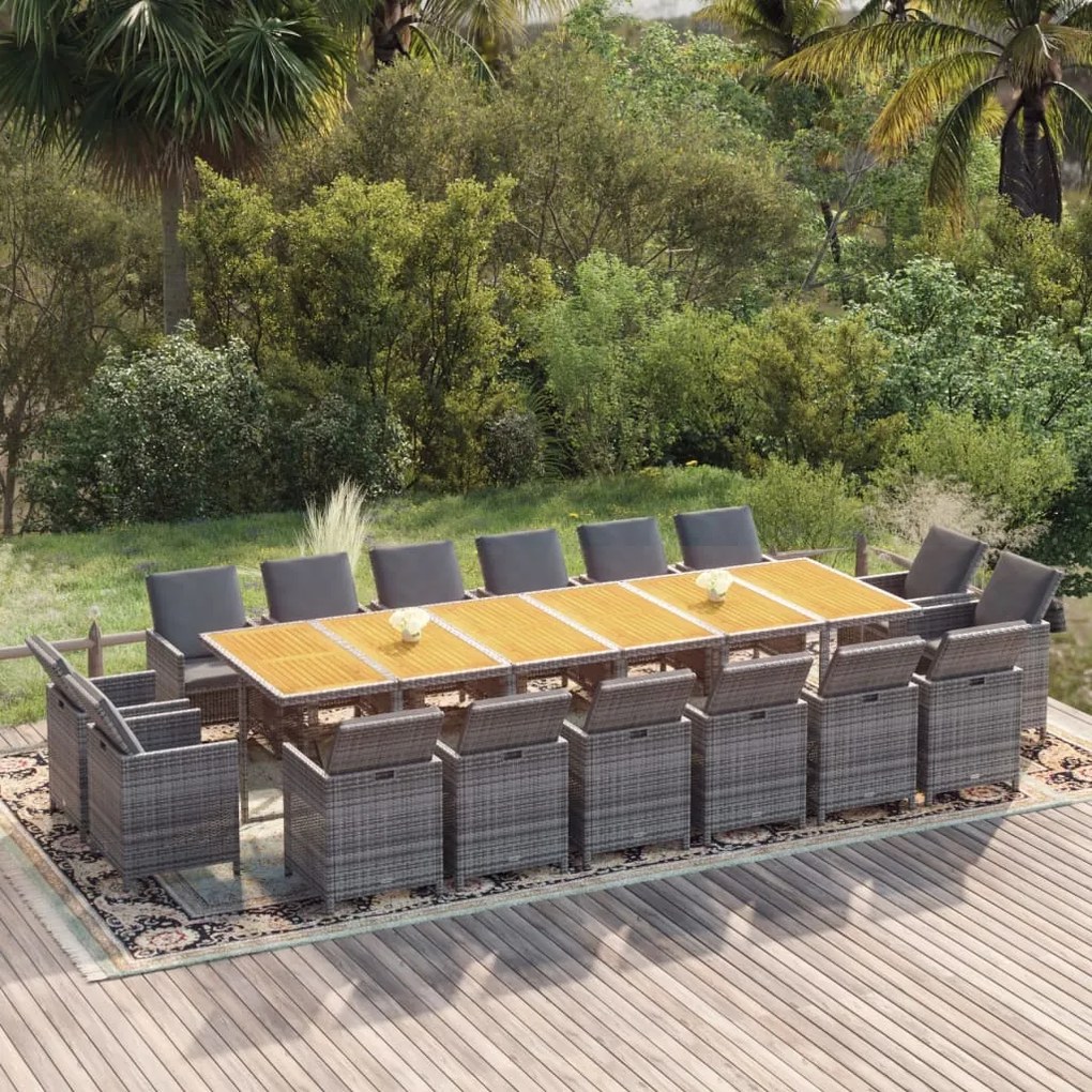 vidaXL Set mobilier de grădină cu perne, 17 piese, gri, poliratan