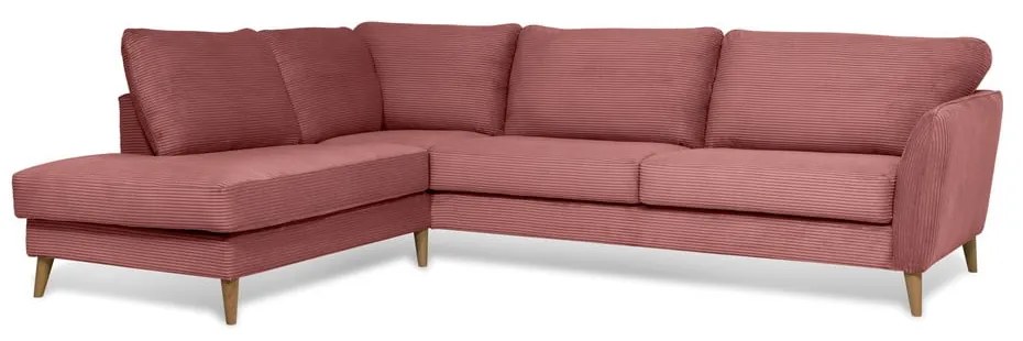 Colțar roz cu tapițerie din catifea reiată (cu colț pe partea stângă ) Paris – Scandic