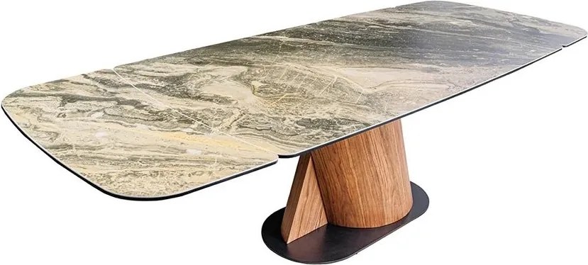 Masa extensibila ceramica bej taupe, furnir lemn de nuc ELEMENTS 180-260cm