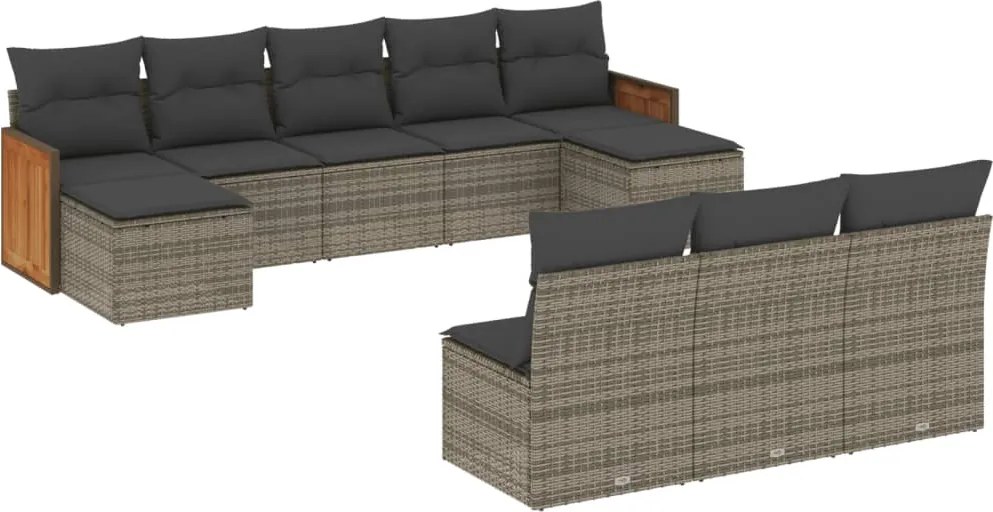 vidaXL Set mobilier de grădină cu perne, 10 piese, gri, poliratan
