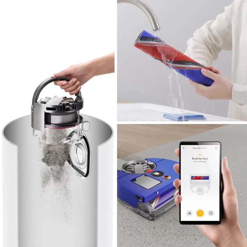 Aspirator robot Aspirator Dyson 360 Vis Nav, 65 AW, 22000 Pa, 110000 rpm, 4 moduri, Navigare vizuală 360°, Hyperdymium, Profil redus, Albastru/Nickel