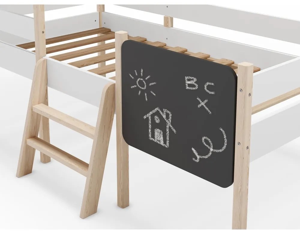 Pat pentru copii alb de tip casă/înalt din lemn de pin 90x190 cm Mint – Marckeric