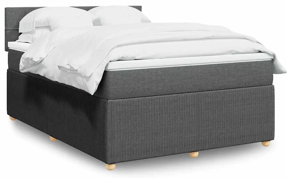 vidaXL Pat box spring cu saltea, gri închis, 140x190 cm, textil