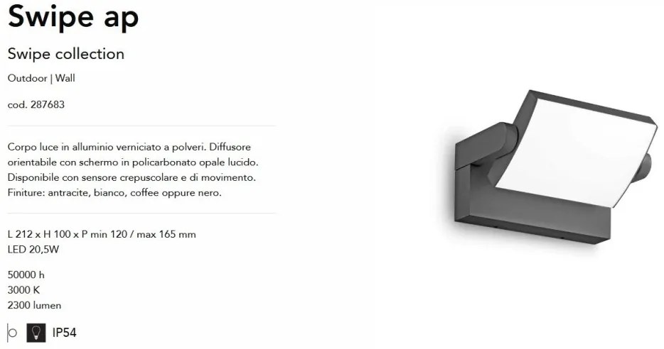 Aplica LED orientabila pentru exterior IP54 Swipe ap antracit