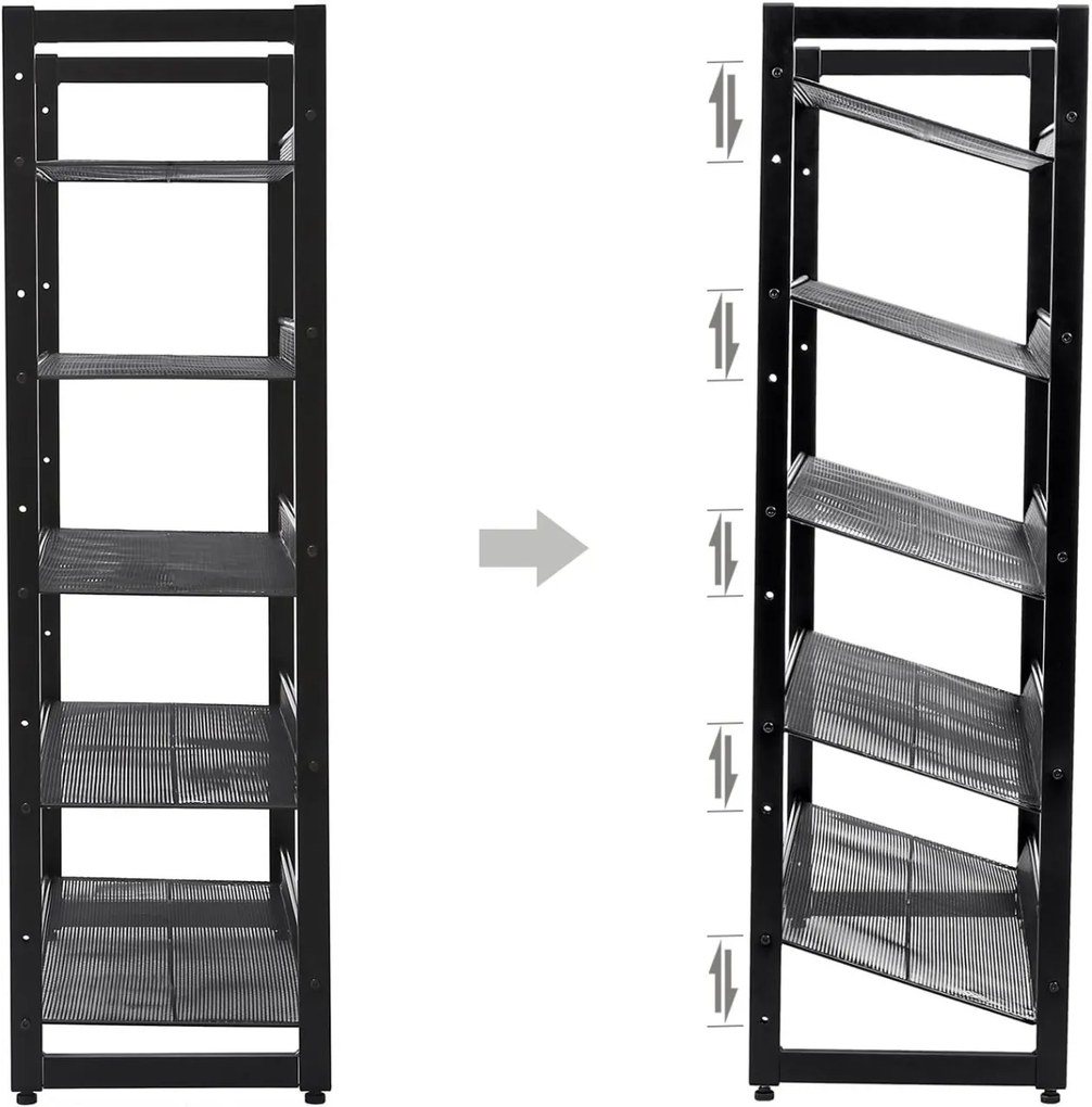 Pantofar, Songmics, 5 rafturi, 15-20 perechi, Negru, 30.5 x 74 x 103.8 cm