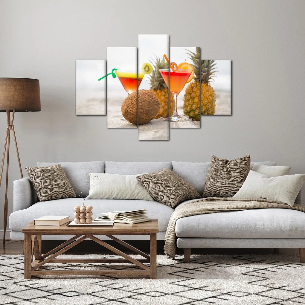 Tablou cu ananas și pahare pe plajă (150x105 cm)