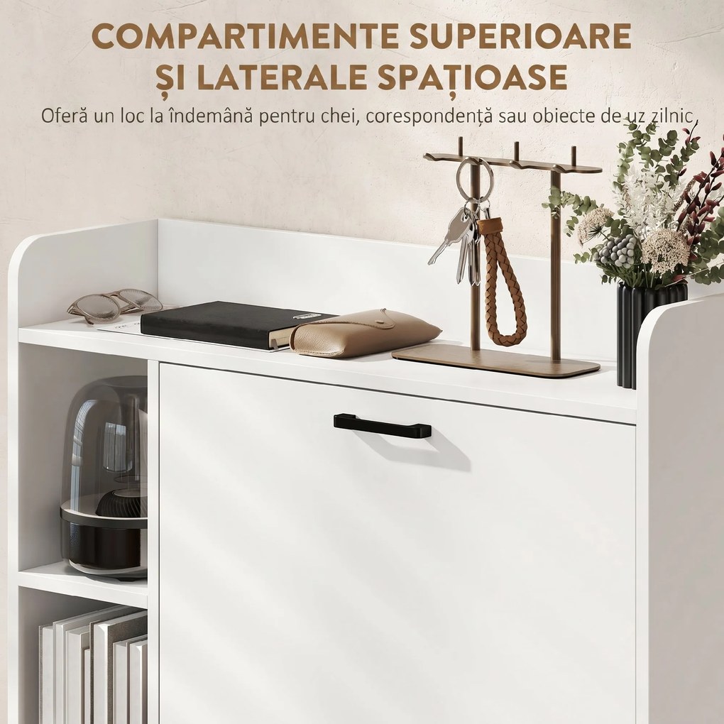 HOMCOM Dulap pentru pantofi slim cu 2 sertare rabatabile și 3 rafturi, Capacitate 15 perechi, 83x24x90.5 cm, Alb | Aosom Romania