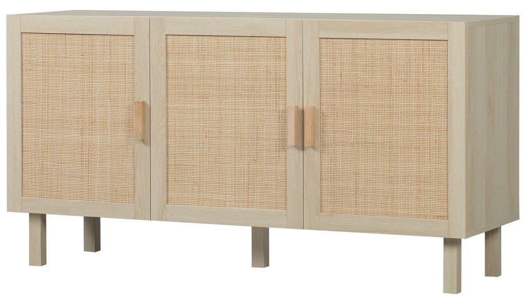 HOMCOM Bufet Meuble de Rangement Placard 3 Portes cu raft ajustabil Efect de răchită, stil boem - 136 x 41 x 70 cm | Aosom Romania