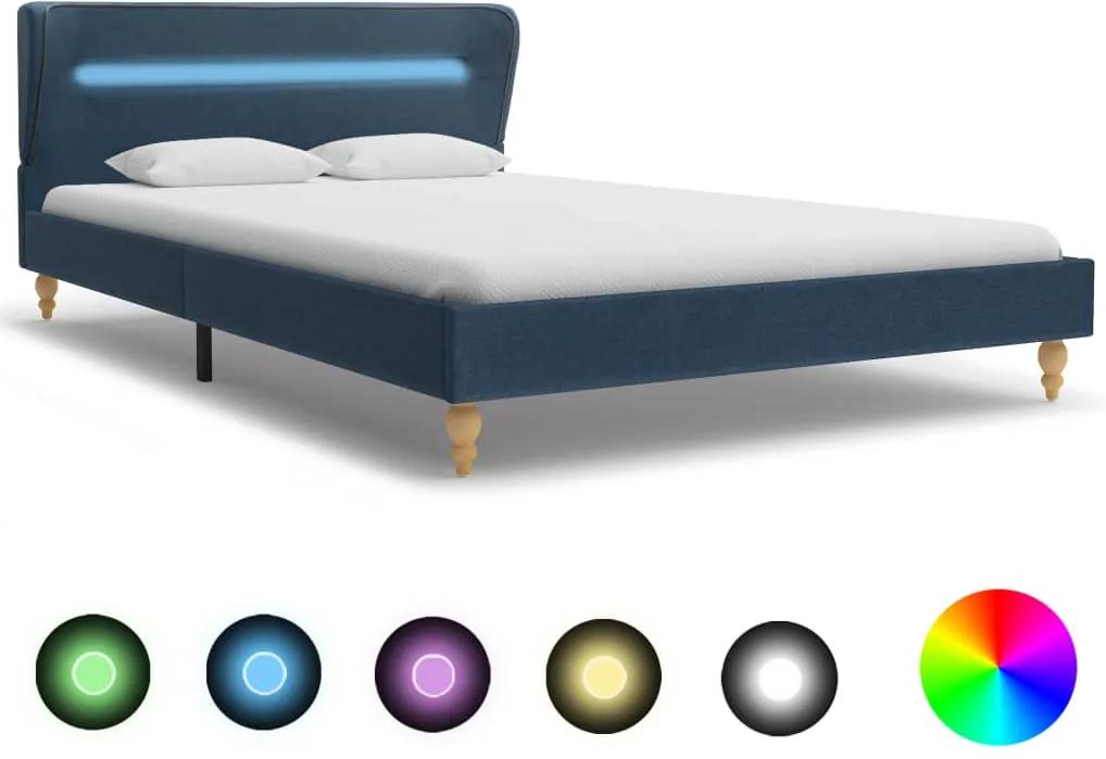 Cadru de pat cu LED-uri, albastru, 140x200 cm, material textil