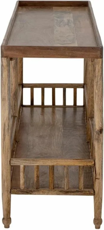 Consolă hol eclectică din lemn de mango, natur, cu raft jos cu balustradă, blat cu bordură și 6 picioare, 80 x 168 x 43 cm, „Sali”