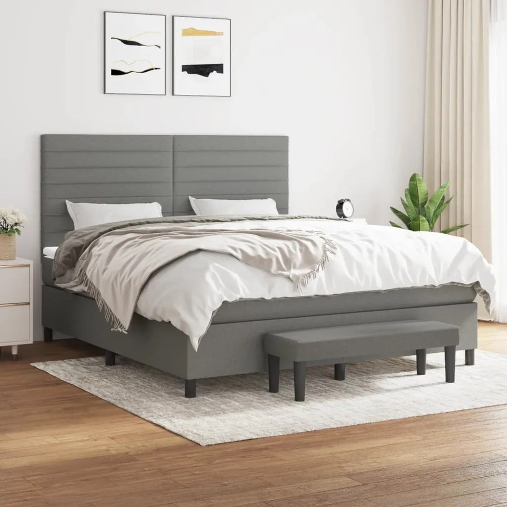 vidaXL Pat continental cu saltea, gri închis, 160x200 cm, țesătură