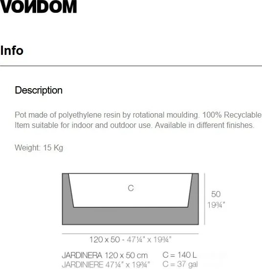 Jardiniera plante design decorativ exterior/interior JARDINIERE 120x50x50cm