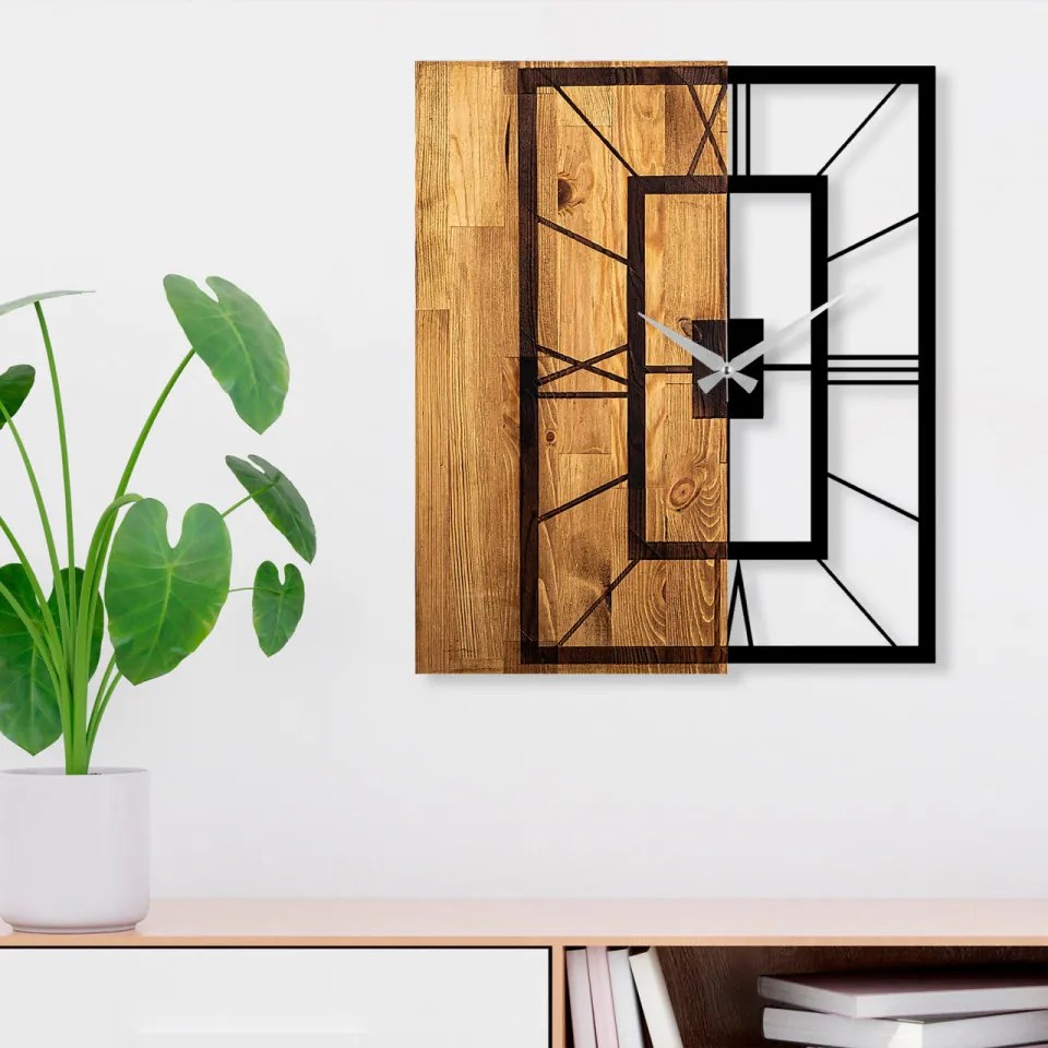 Ceas Decorativ de Perete Wooden Clock 37, Lemn / Metal