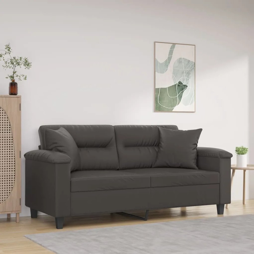3153302 vidaXL Canapea cu 2 locuri, perne&pernuțe gri 140 cm piele ecologică