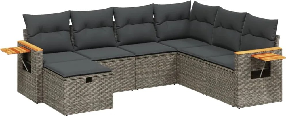 vidaXL Set canapele de grădină, 7 piese, cu perne, gri, poliratan