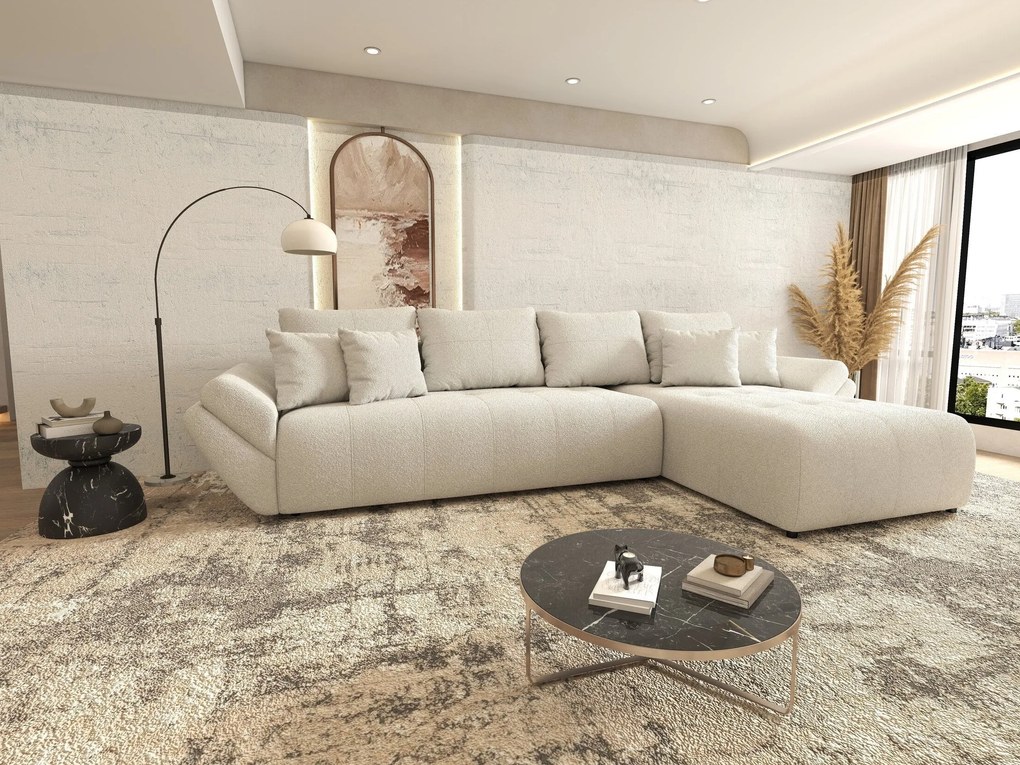 Colțar extensibil dumonde cu ladă de depozitare si sezut confortabil din spuma high-density, Berlin XL Euphoria Ivory 350x185 cm II
