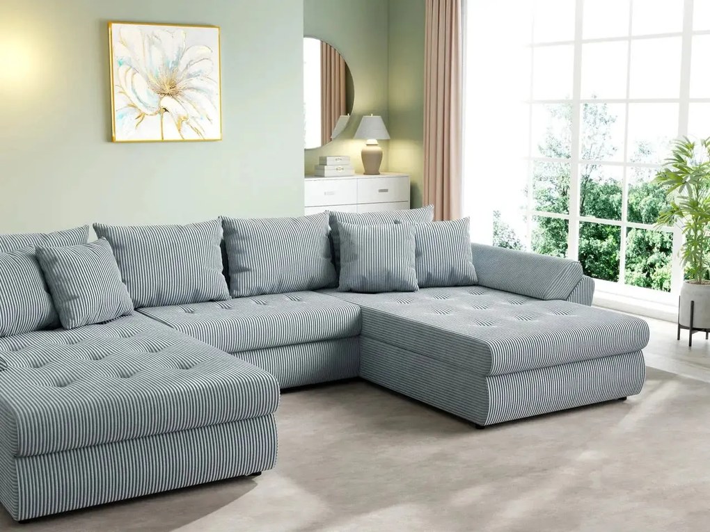 Colțar extensibil dumonde cu ladă de depozitare si sezut confortabil din spuma high-density, Loana U Zoom Grey 355x185 cm