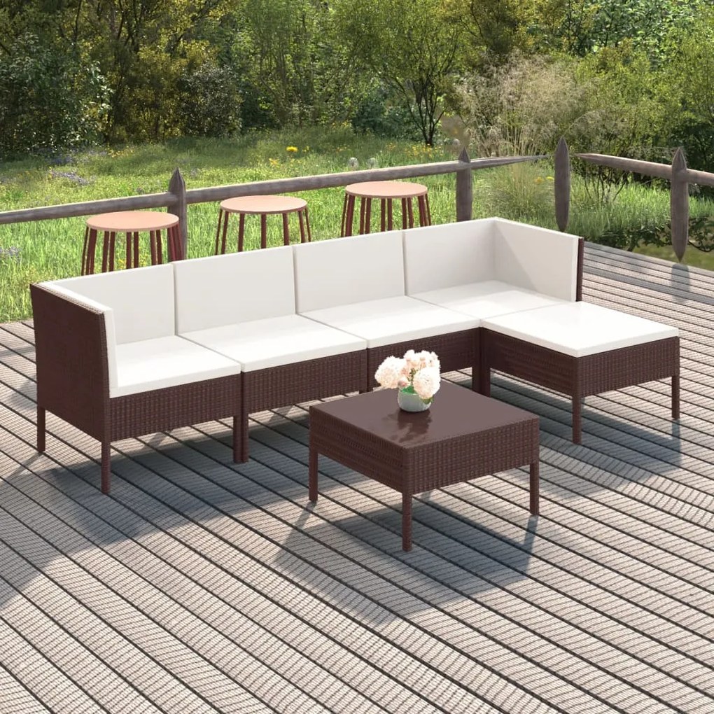 3094383 vidaXL Set mobilier de grădină cu perne, 6 piese, maro, poliratan