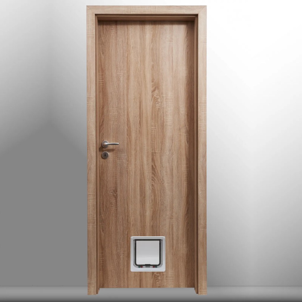 Usa de interior echipata cu usita batanta pentru pisici catei Stejar, Folie Decor