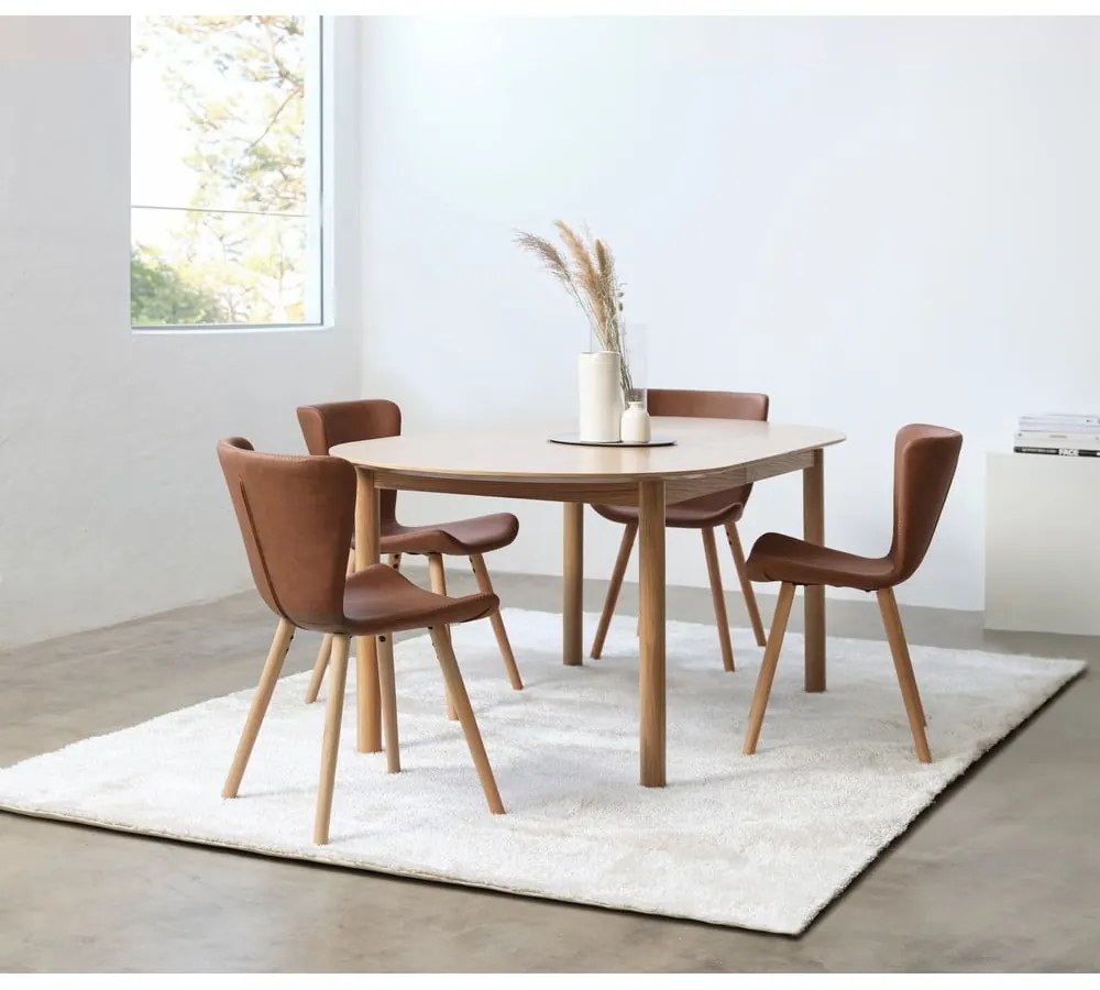 Masă de dining în culoare naturală extensibilă cu blat cu aspect de lemn de stejar 100x190 cm Gallina – Unique Furniture
