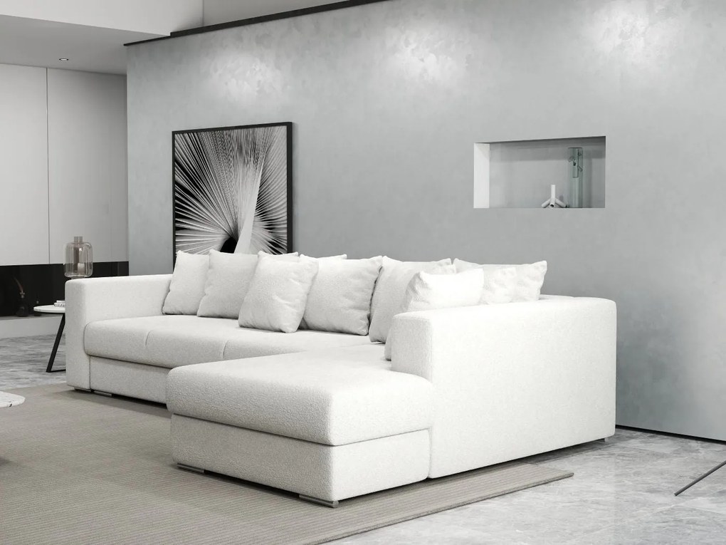 Colțar extensibil dumonde cu ladă de depozitare si sezut confortabil din spuma high-density, Gloria Euphoria Ivory II 320x183 cm