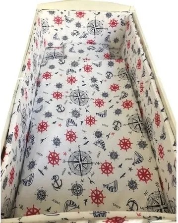 Lenjerie de patut bebelusi 5 piese cu aparatori laterale pufoase CN Marinar