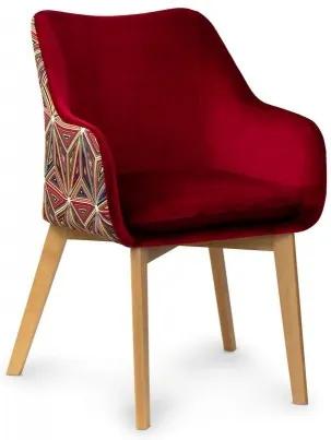 Scaun tapitat cu stofa si picioare din lemn Malawi Rosu / Fag, l56xA62xH84 cm