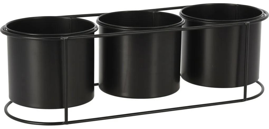 Set recipiente de ghiveci cu stativ Lizandra 3 buc., negru
