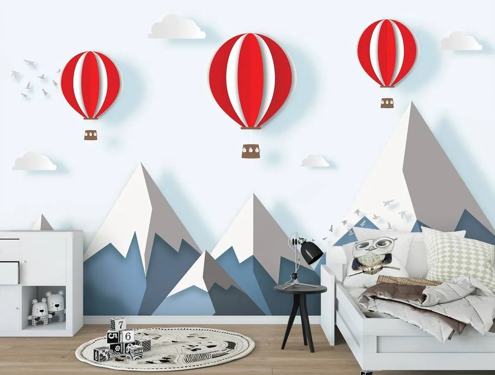 Fototapet - Zbor cu balon peste munți (152,5x104 cm)