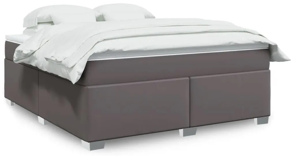 vidaXL Pat box spring cu saltea, gri, 180x200 cm, piele ecologică