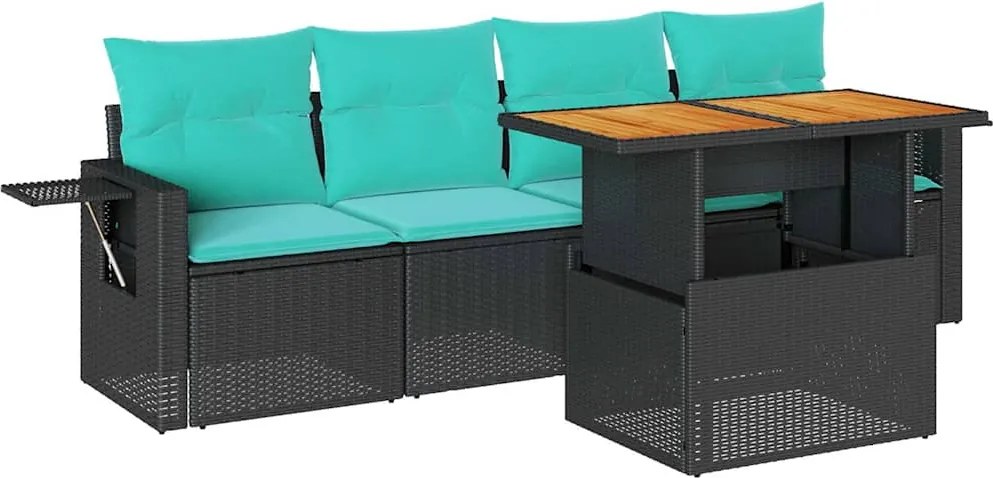 vidaXL Set mobilier de grădină cu perne, 5 piese, negru, poliratan
