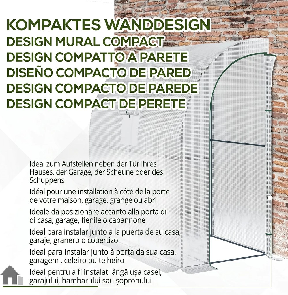 Outsunny 7' x 3' x 7' Outdoor Walk-In Greenhouse, Plant Nursery with Roll-up Windows, PE Cover, and 3 Wire Shelves, White | Aosom Romania